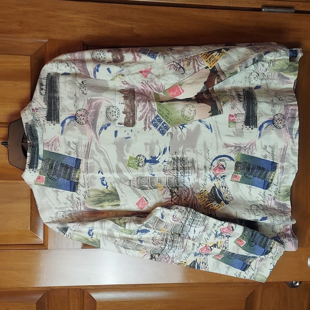 * CJ Banks European Postcard Button Up Jacket with Sequins, Size 3X, Like New - Picture 2 of 9